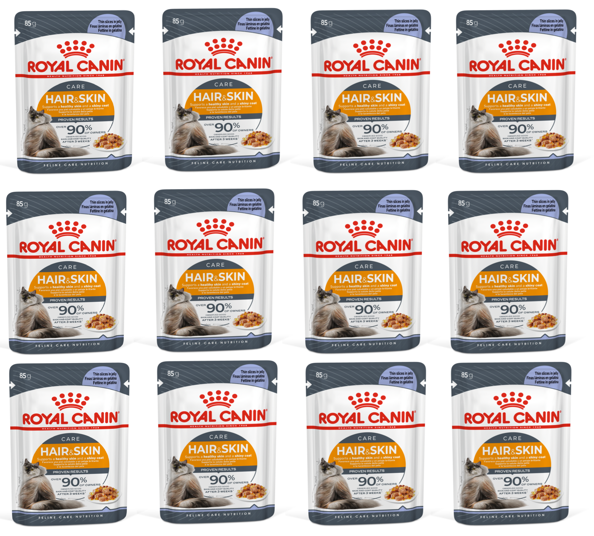 Feline Care Nutrition Hair & Skin Jelly (Wet Food - Pouches) 12 x 85 g - 1 Box