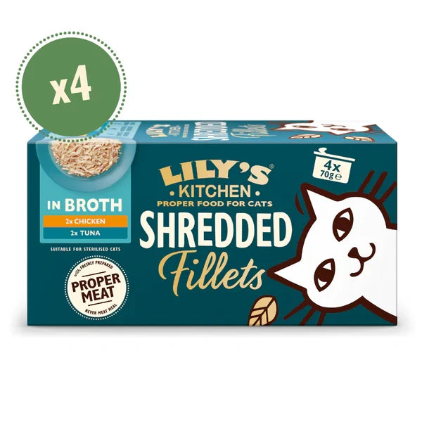 Lily's Kitchen Shredded Fillets in Broth Multipack Wet Cat Food - 4X70G