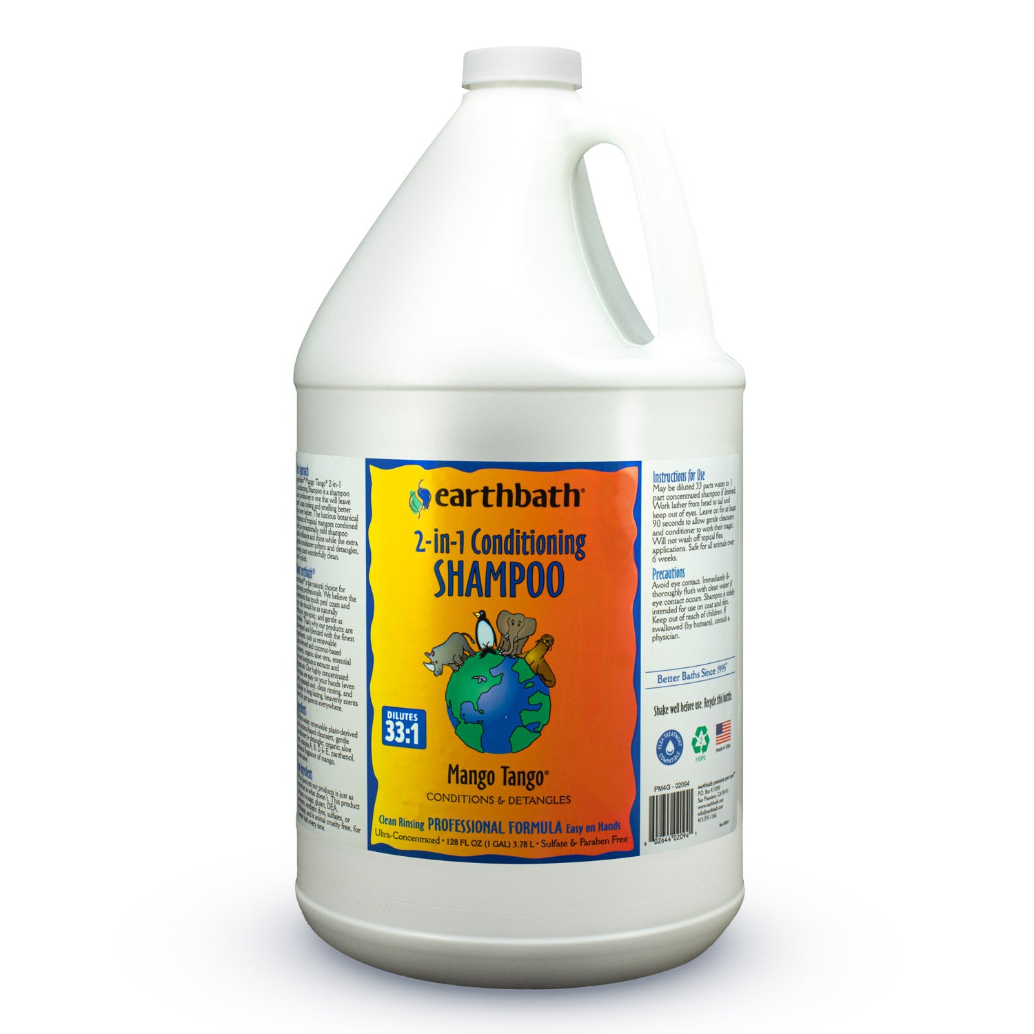 earthbath 2-in-1 Conditioning Shampoo, Mango Tango, Conditions & Detangles, Made in USA, 128 oz (1 Gallon)