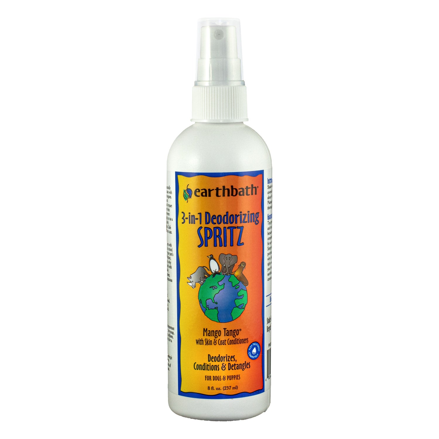 earthbath 3-IN-1 Deodorizing Spritz, Mango Tango with Skin & Coat Conditioners, Made in USA, 8 oz pump spray