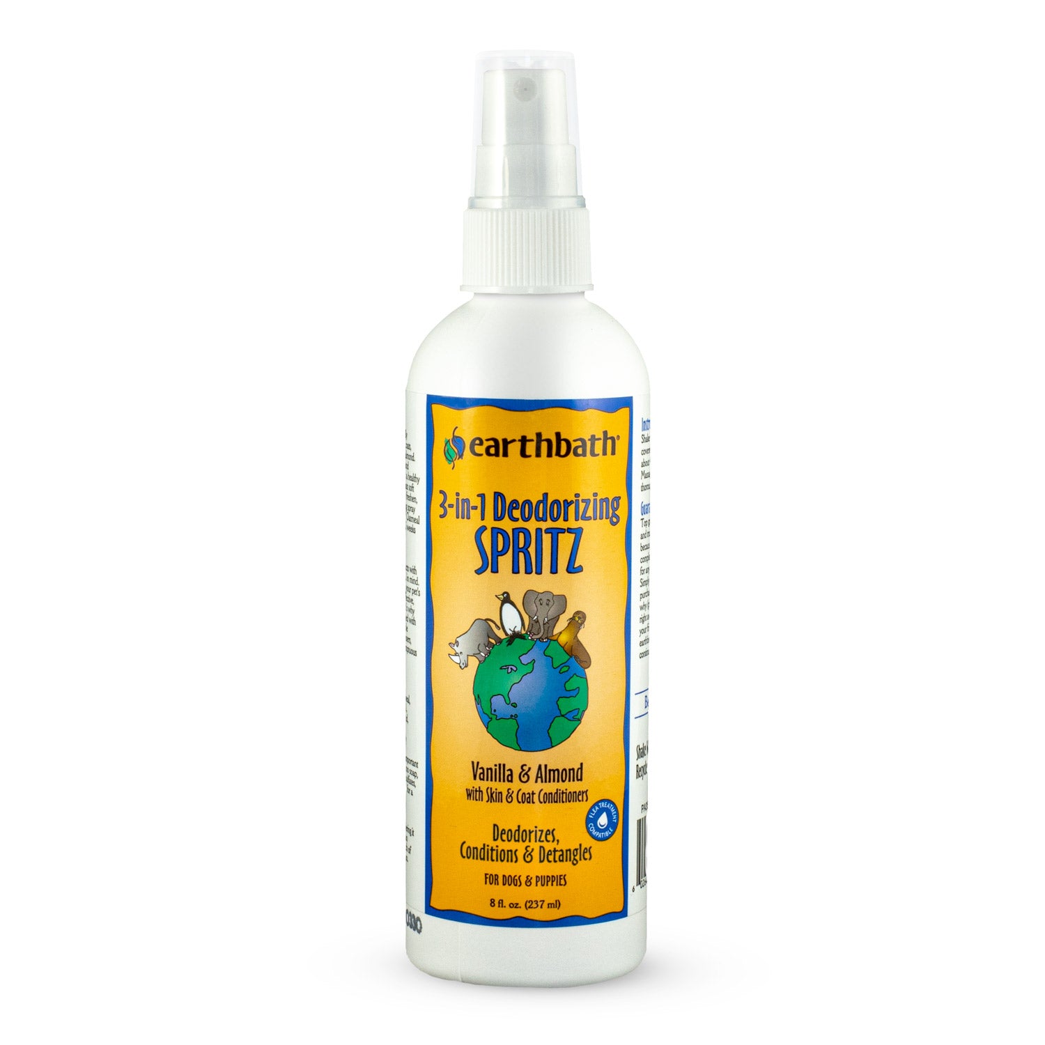 earthbath 3-in-1 Deodorizing Spritz, Vanilla Almond with Skin & Coat Conditioners, Made in USA, 8 oz pump spray