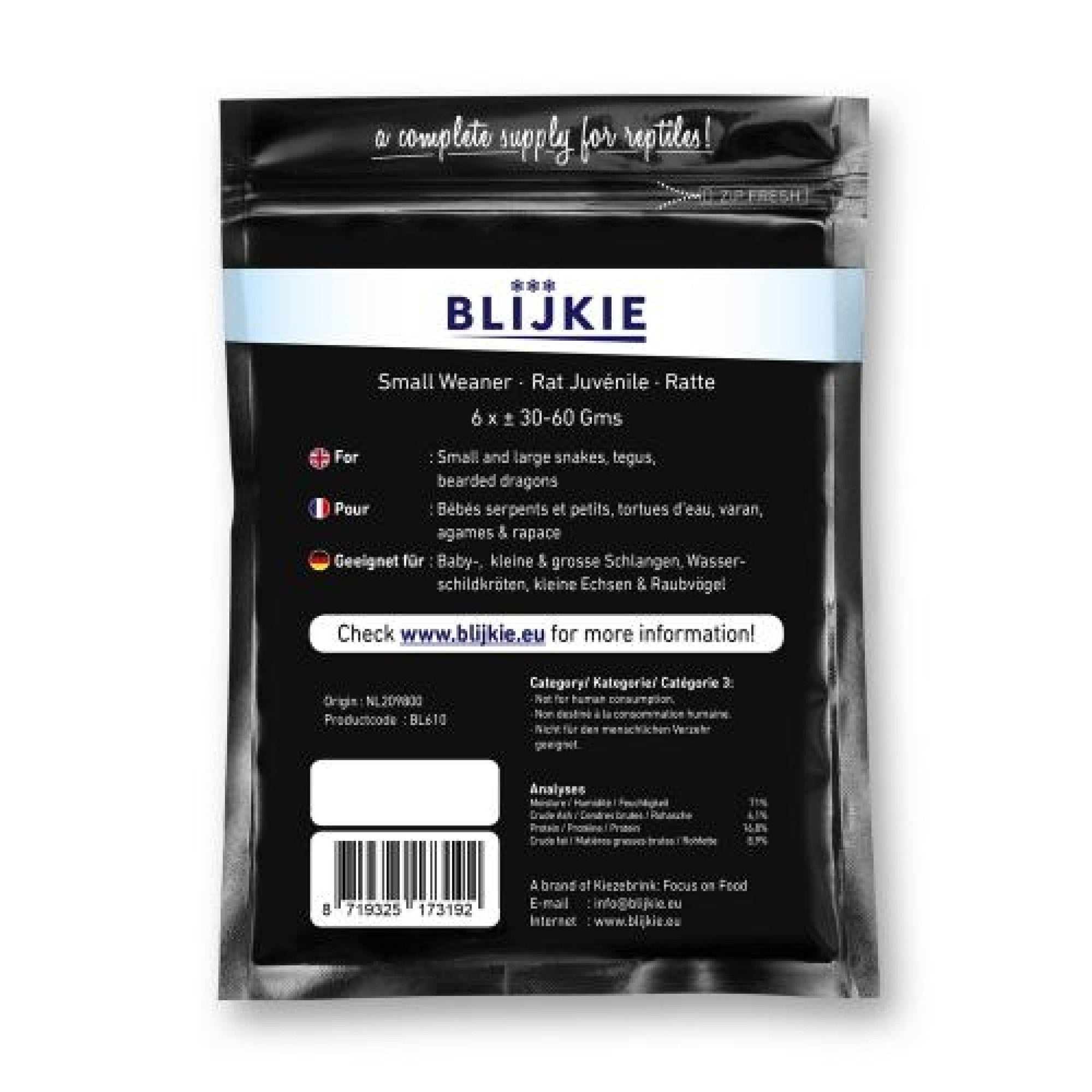 Blijkie Black Foil Line Small Weanerrat 30-60 g, 6 pcs