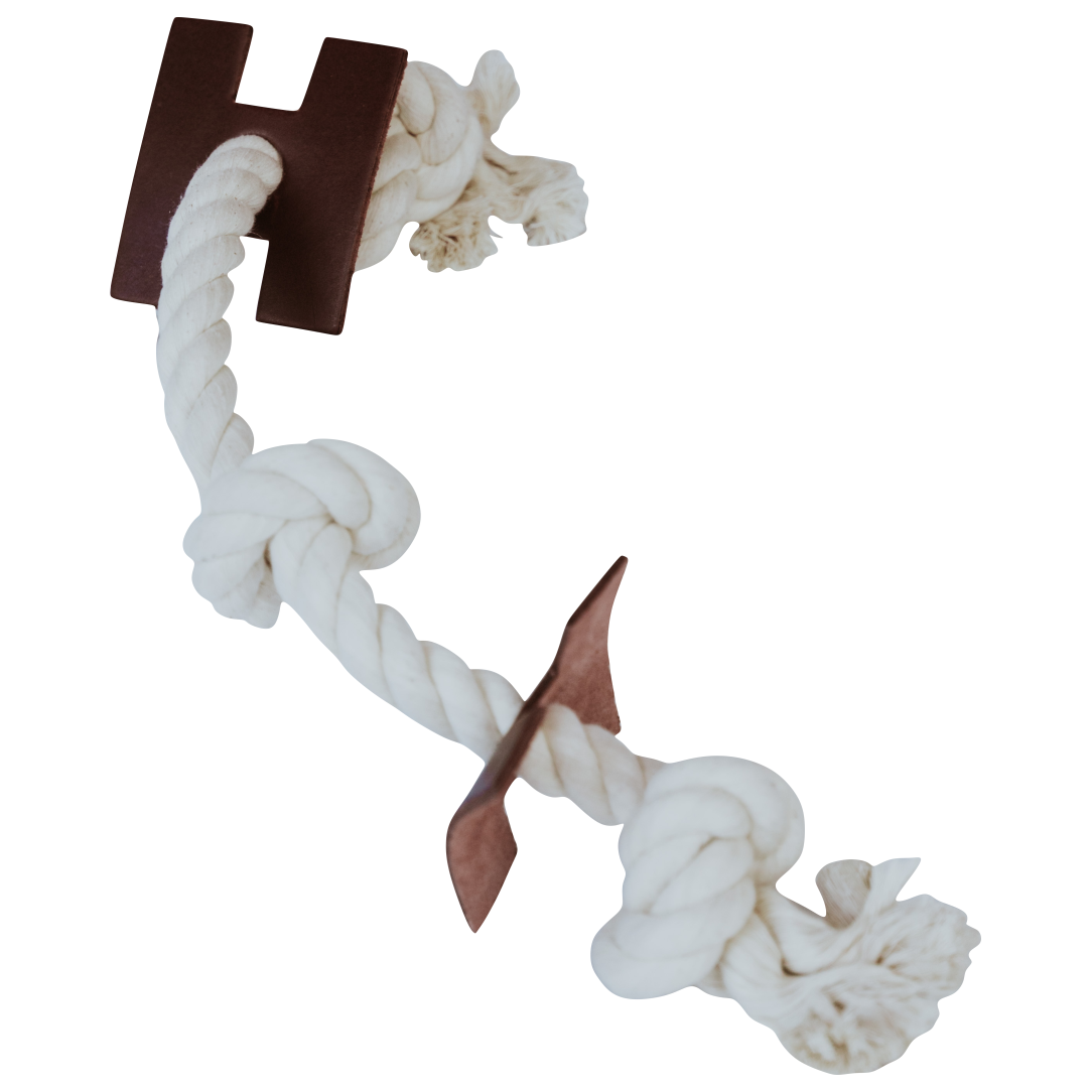 Huntlea Rope 2 Knot with H Leather Dog Toy - LARGE