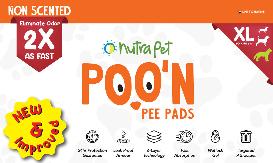 NutraPet Poo N Pee Pads XL Non-Scented - Fast Absorption With Floor Mat Stickers (60x90cms) - 50 Count Puppy Pads