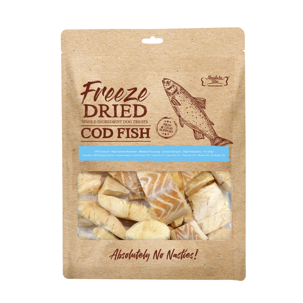 Absolute Bites Freeze Dried Dog Treats - Cod Fish 30g