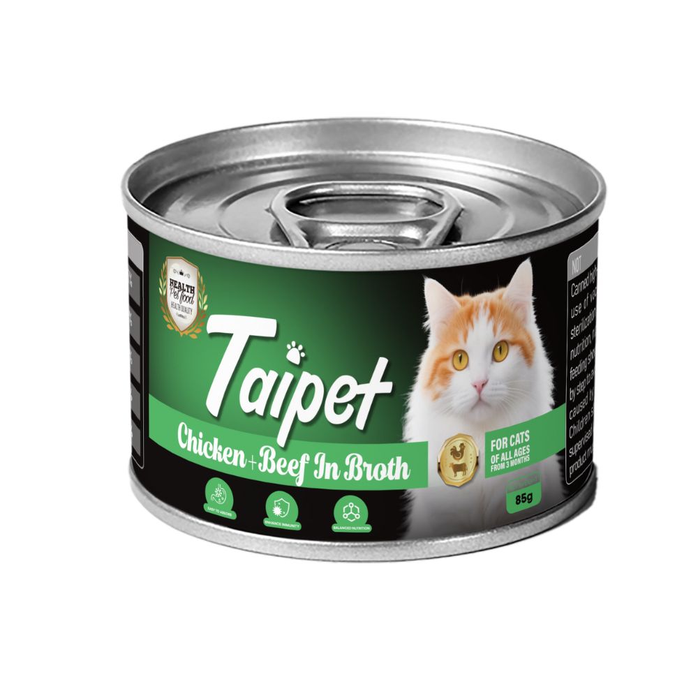 Taipet Cat Canned Wet Food Chicken & Beef in Broth-85g (Box contains 24pcs)