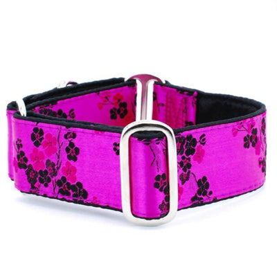Small Satin Lined Martingale Collar – Cherry Blossoms Fuchsia