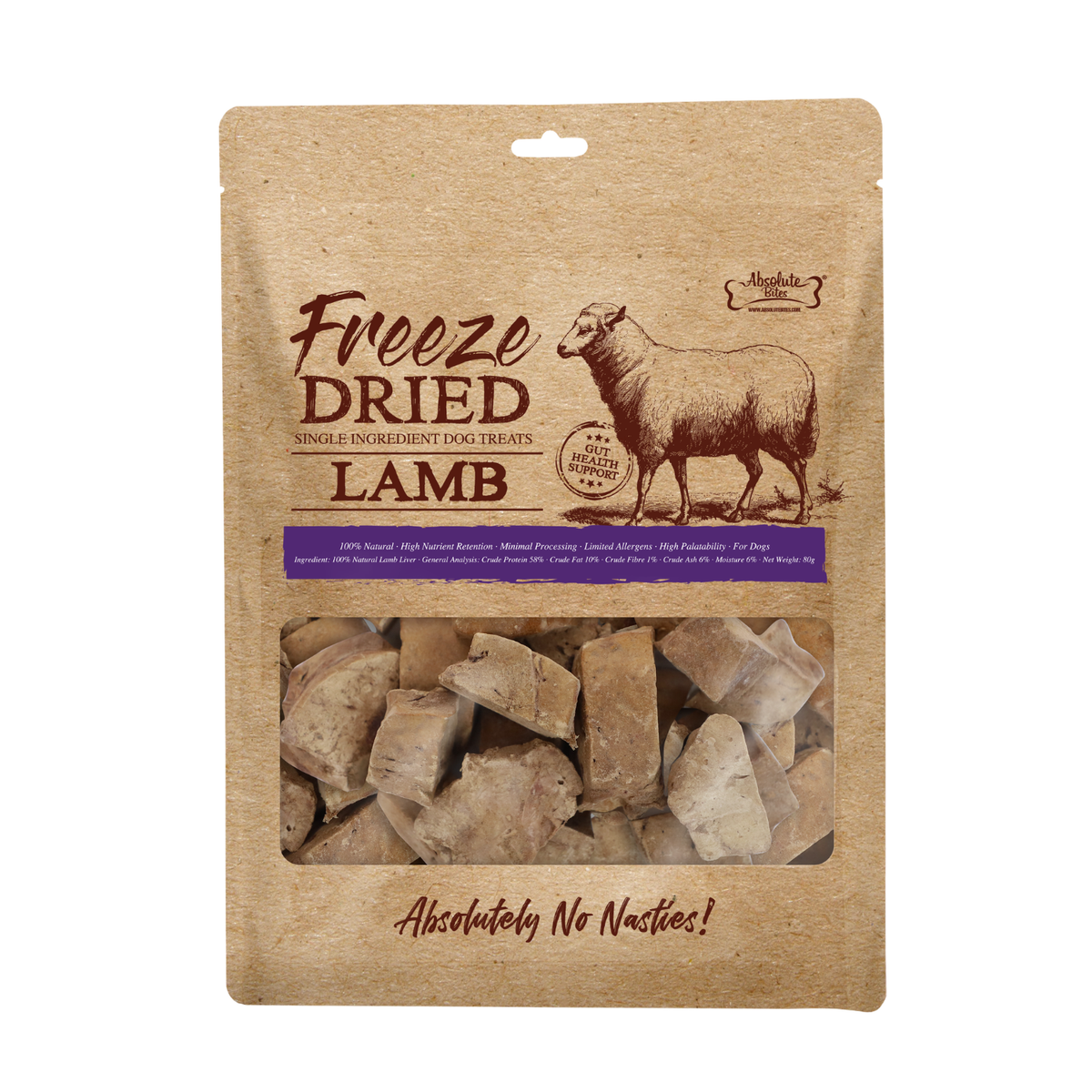 Absolute Bites Freeze Dried Dog Treats - Lamb 80g