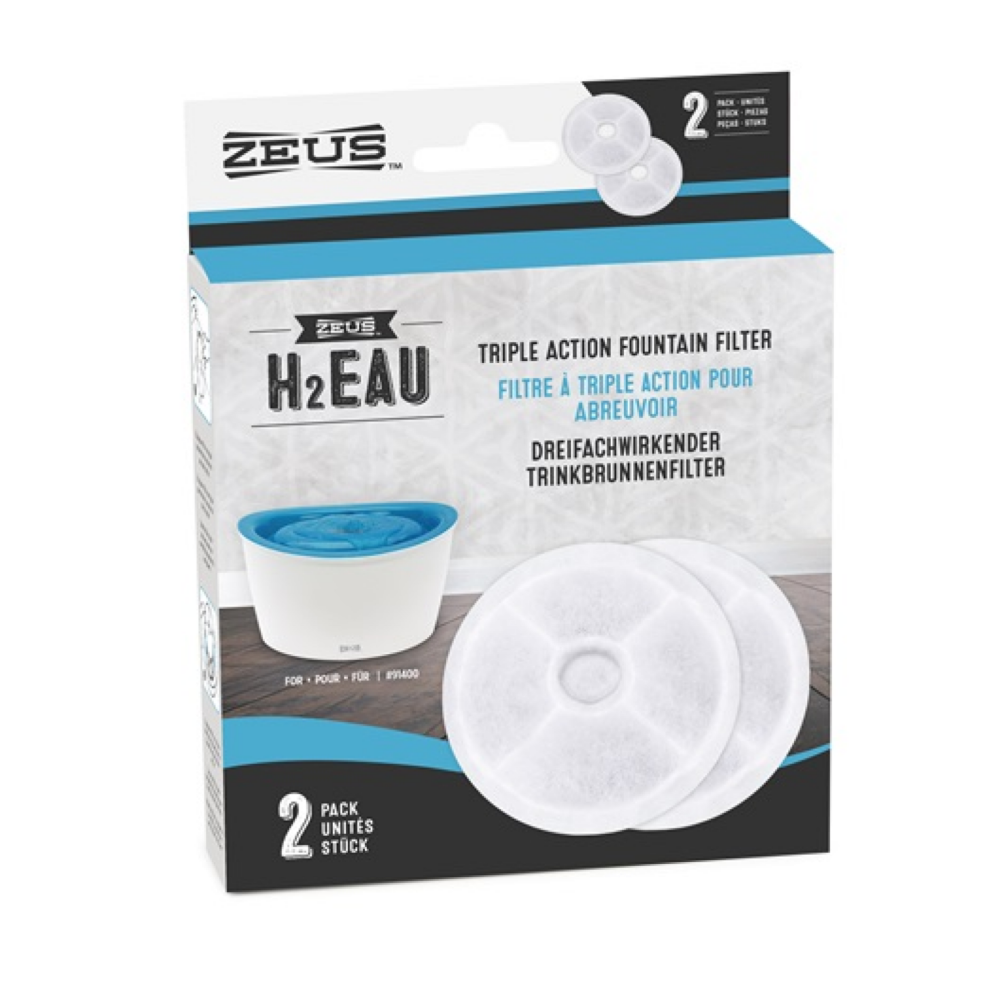Zeus H2EAU Replacement Triple Action Fountain Filter 2/pk