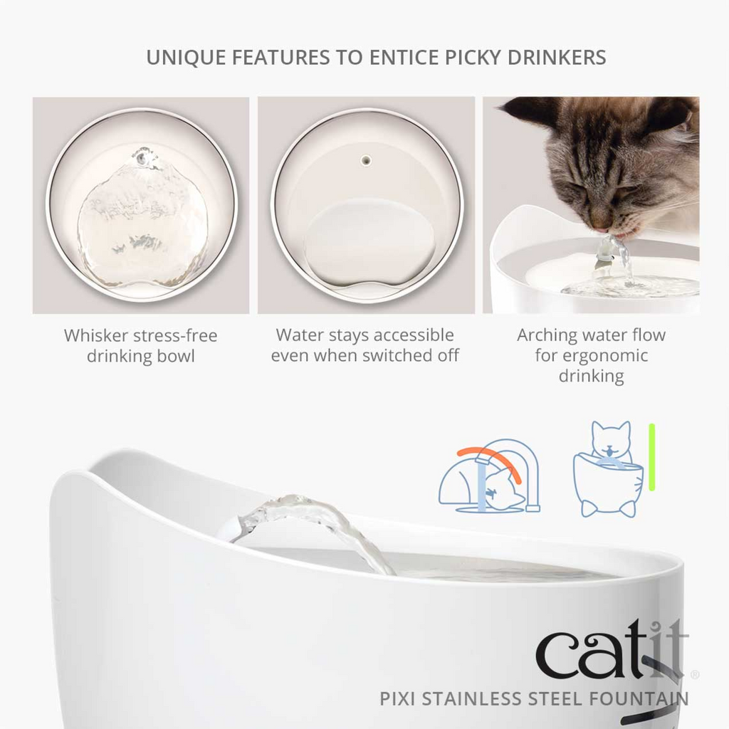 Catit Pixi Stainless Steel Fountain White, 2.5 L