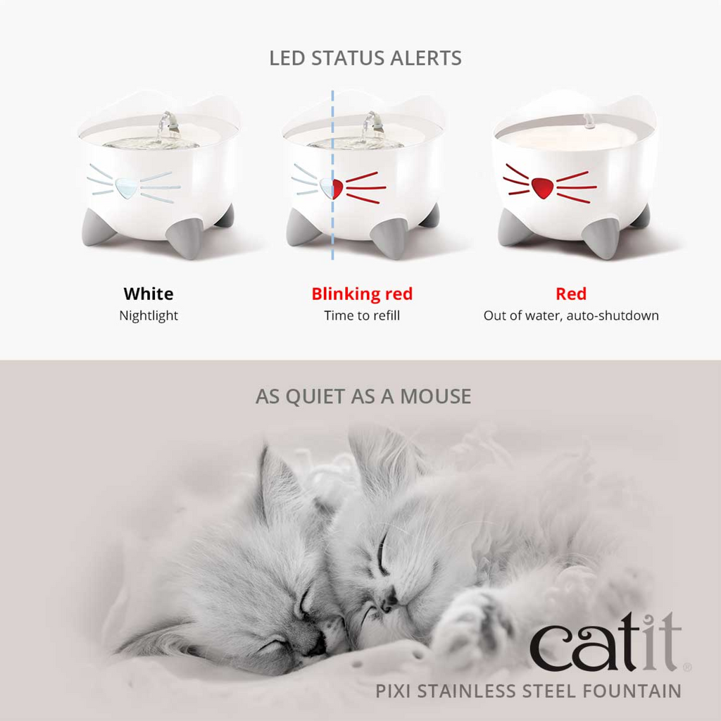 Catit Pixi Stainless Steel Fountain White, 2.5 L