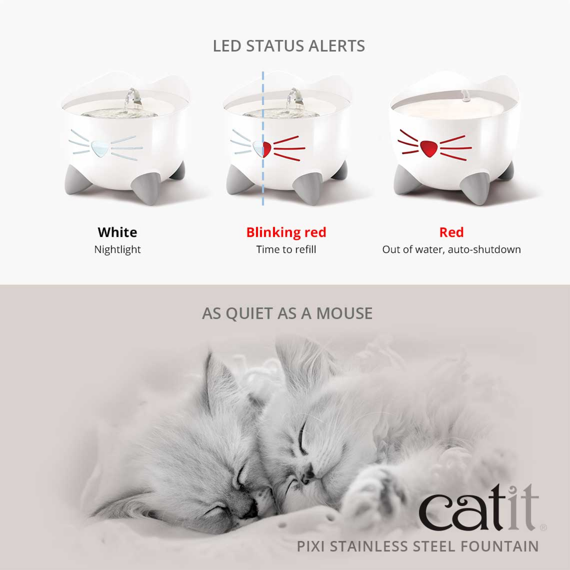 Catit Pixi Stainless Steel Fountain White, 2.5 L
