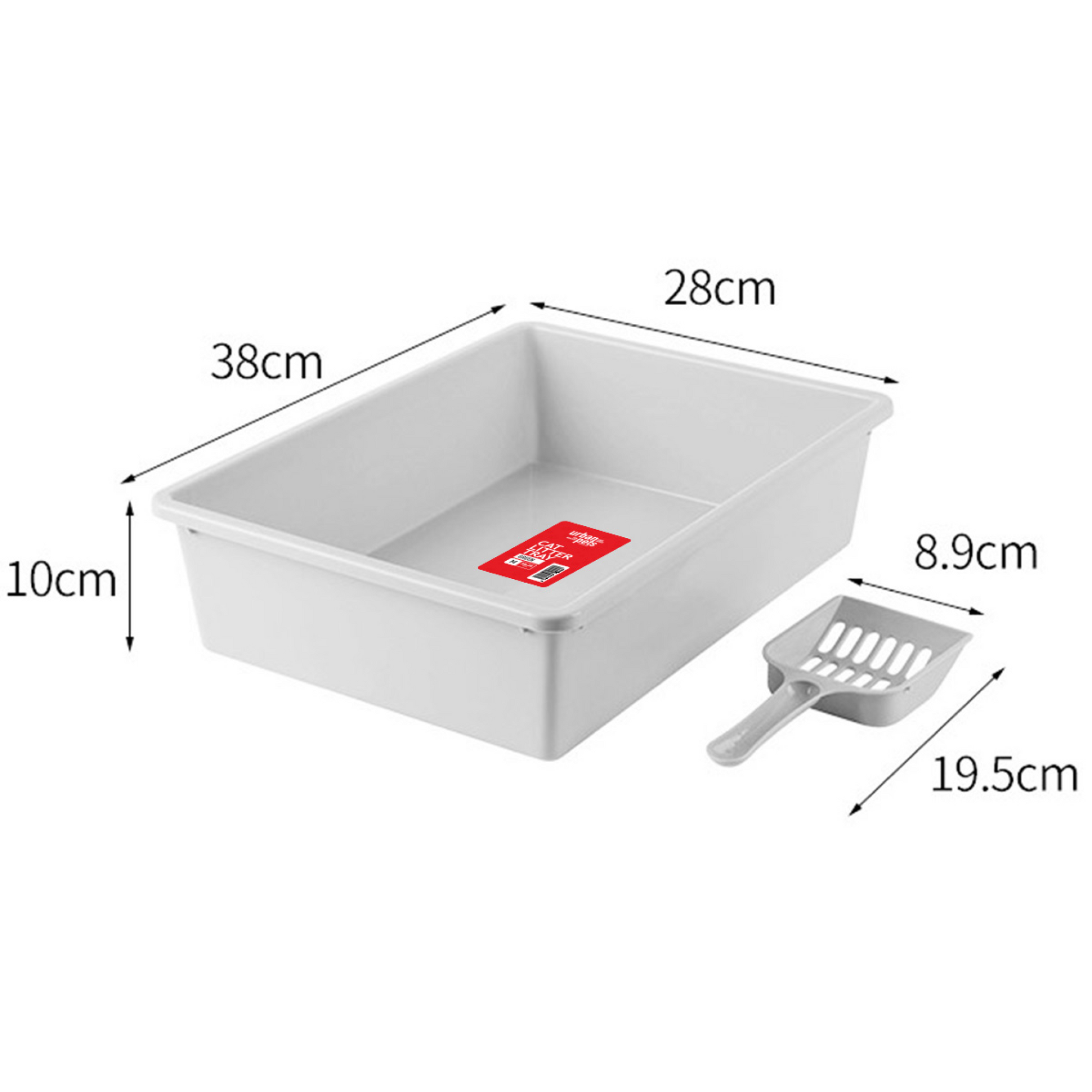 Cat Litter Tray with Scoop White, Medium, 38 x 28 x 10 cm