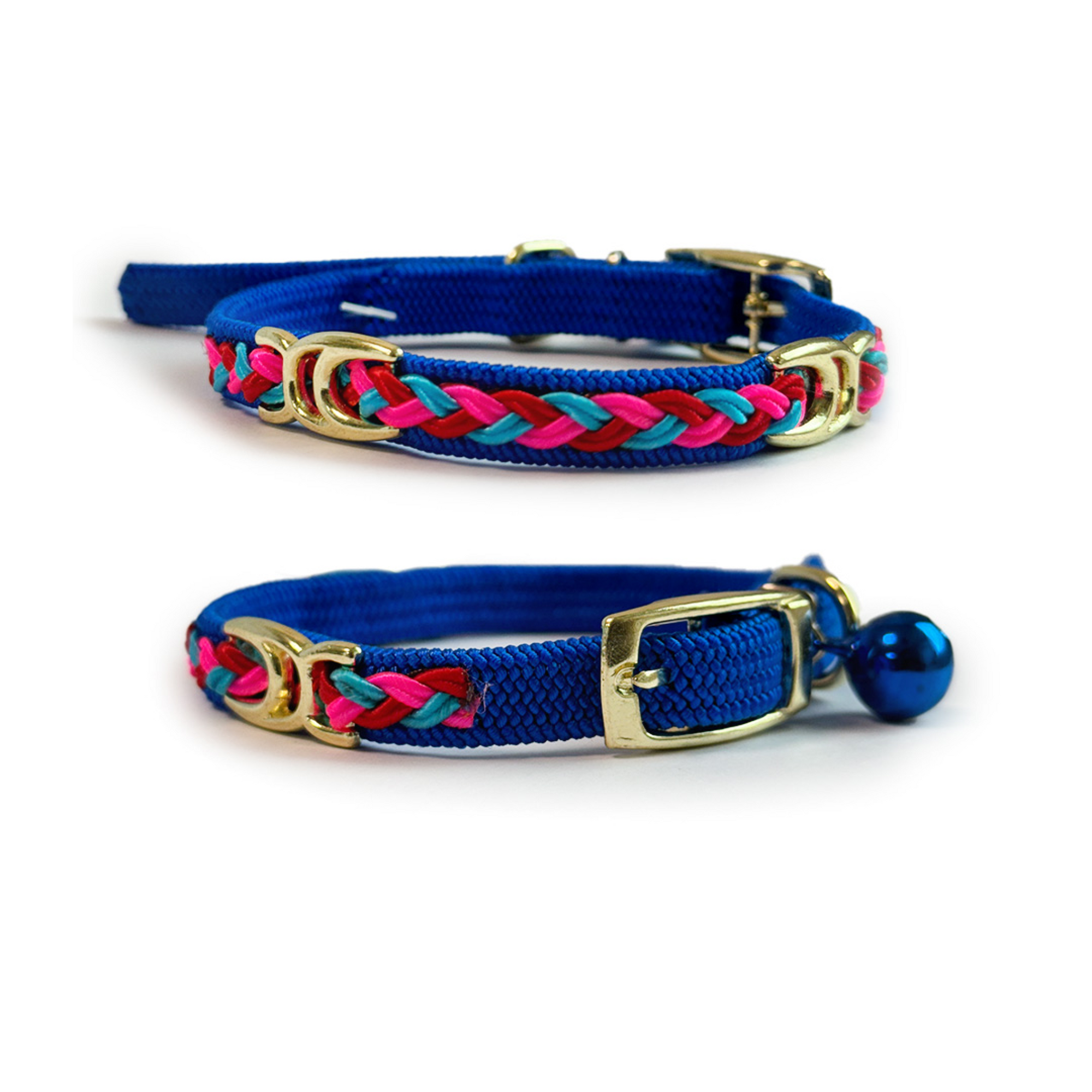 Nylon Elastic Cat Collar With Bell & Braid, Assorted Colors
