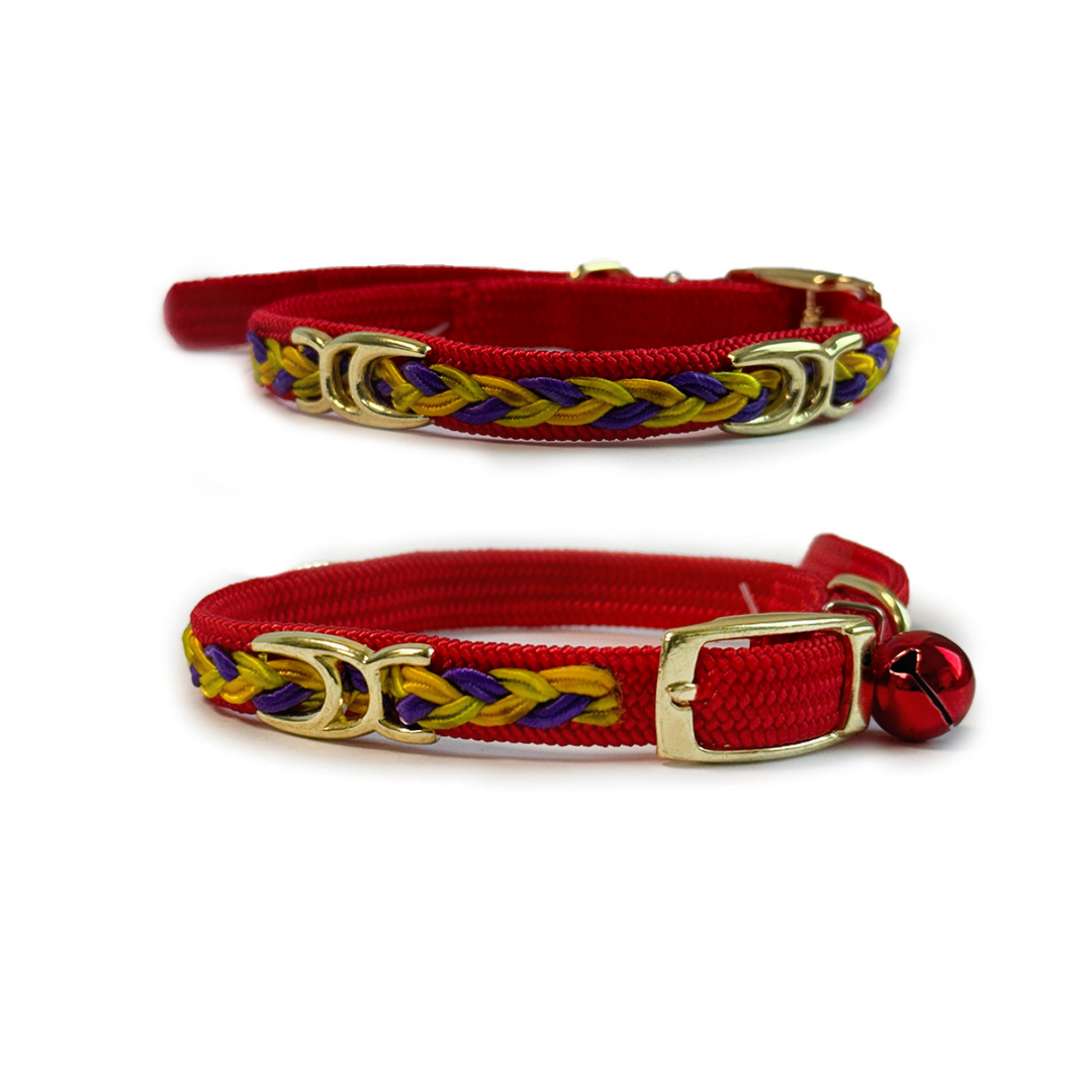 Nylon Elastic Cat Collar With Bell & Braid, Assorted Colors