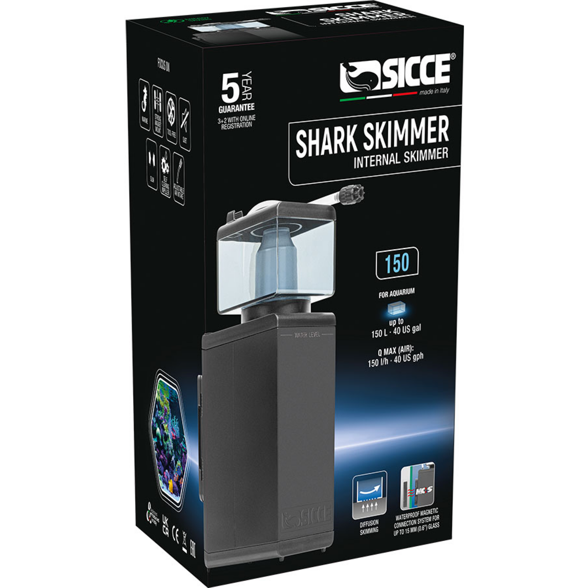 Shark Skimmer 150, Internal Protein Skimmer, 2.2m, EU 2 pins