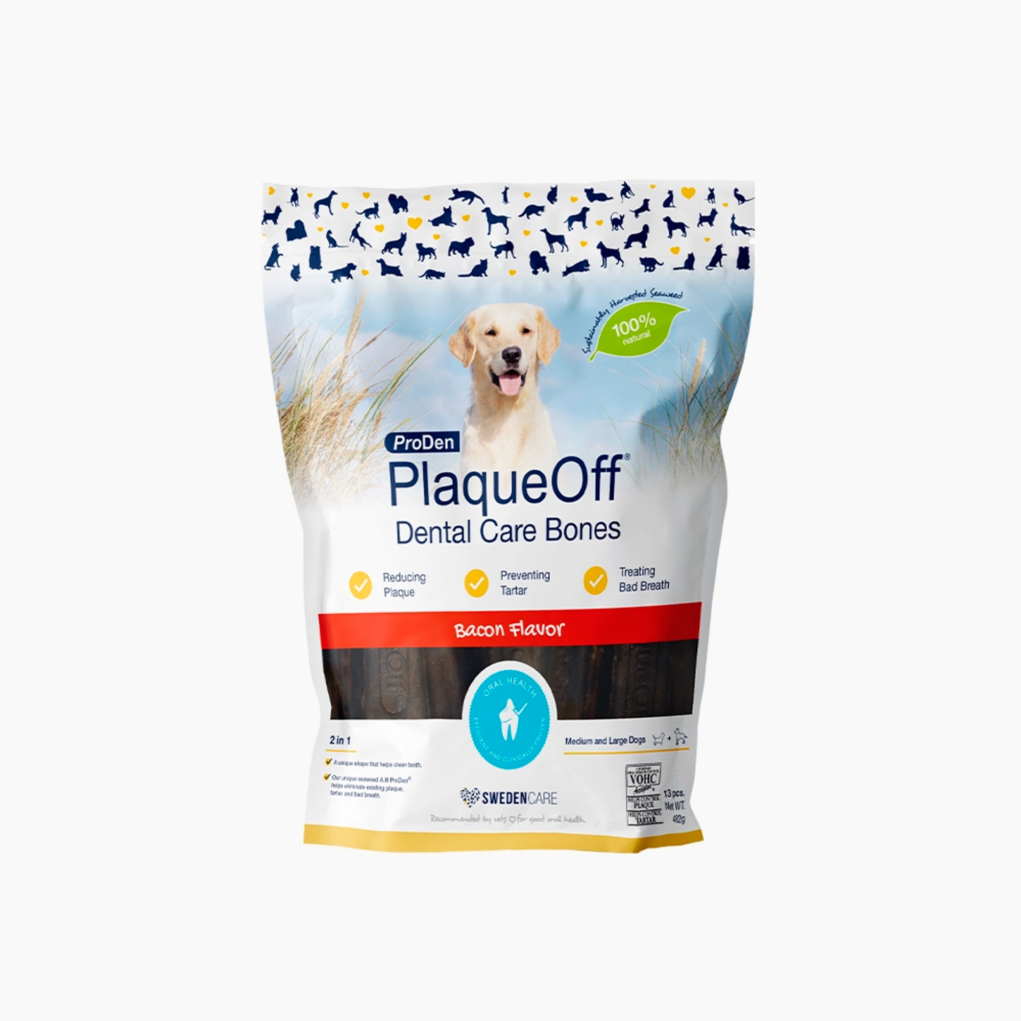 ProDen PlaqueOff Dental Care Bones, Bacon Flavour 482 g