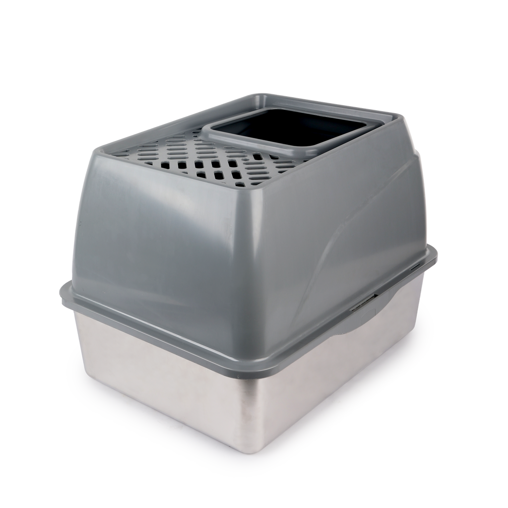 Go Fresh Stainless Steel No Mess Cat Litter Box Grey