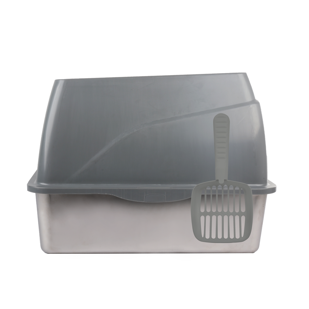 Go Fresh Stainless Steel No Mess Cat Litter Box Grey