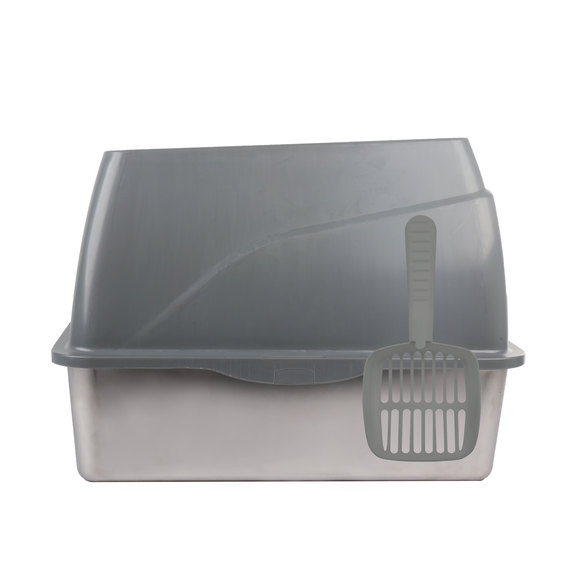 Go Fresh Stainless Steel No Mess Cat Litter Box Grey