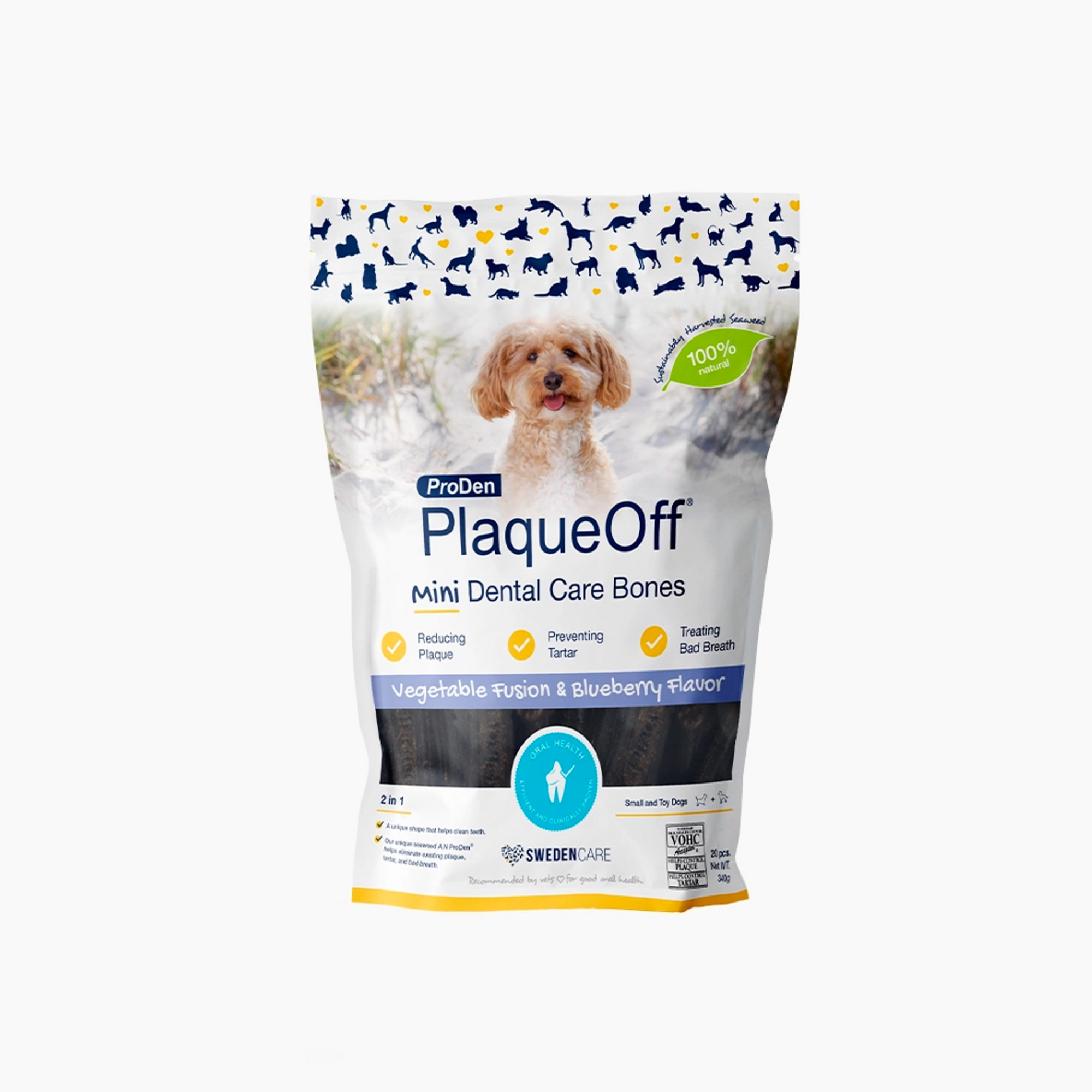 ProDen PlaqueOff Mini Dental Care Bones, Vegetable Fusion & Blueberry 340 g