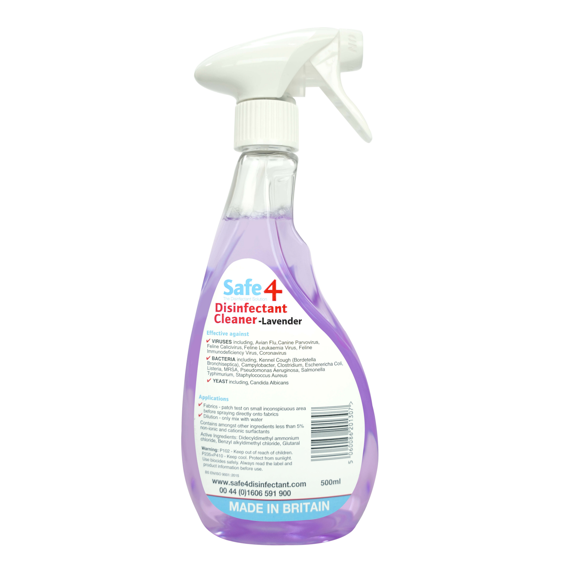 Safe4 Disinfectant Pre-Diluted Spray 1:10 Dilution, Lavender Scent, Enhanced Formula, 500 ml