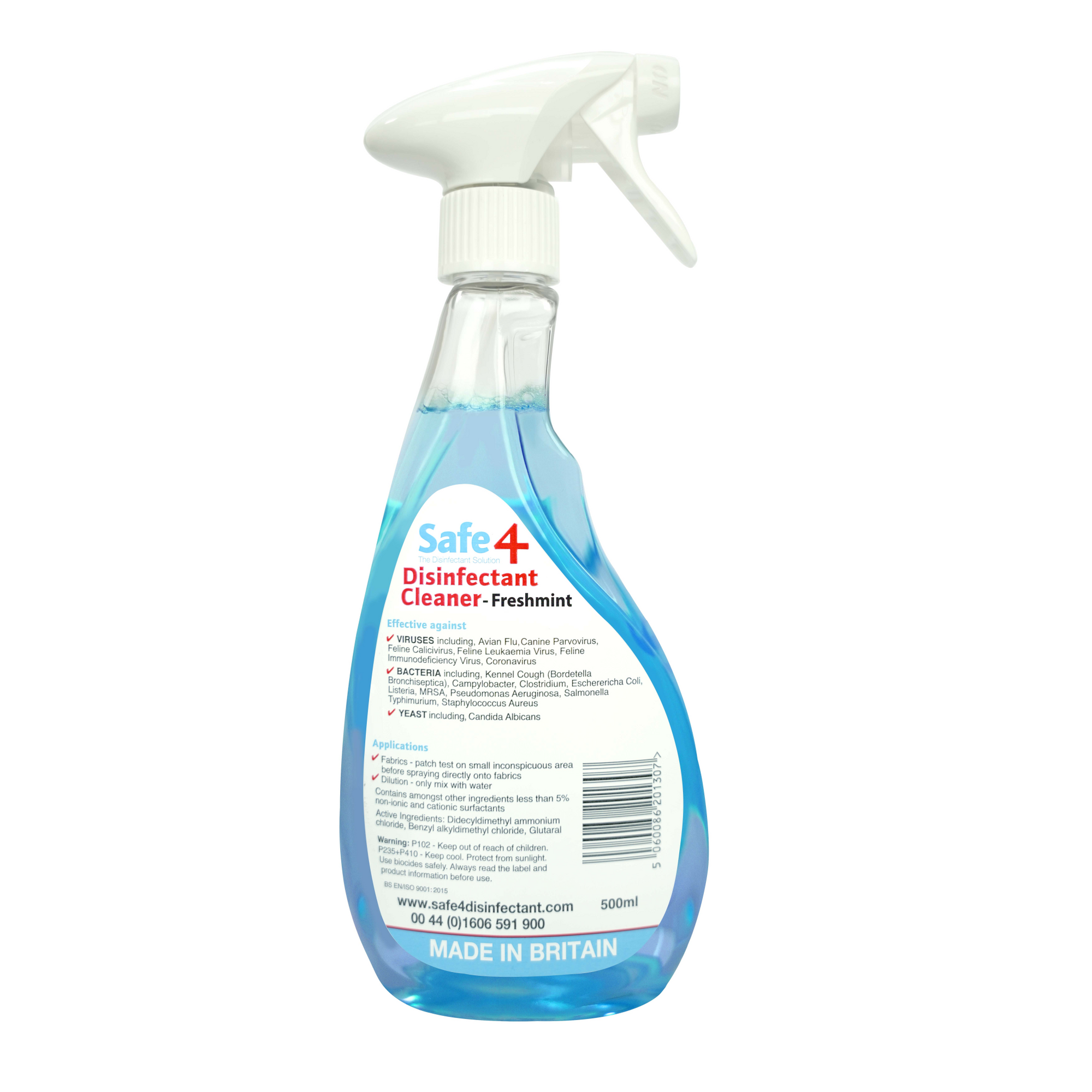 Safe4 Disinfectant Pre-Diluted Spray 1:10 Dilution, Freshmint Scent, Enhanced Formula, 500 ml