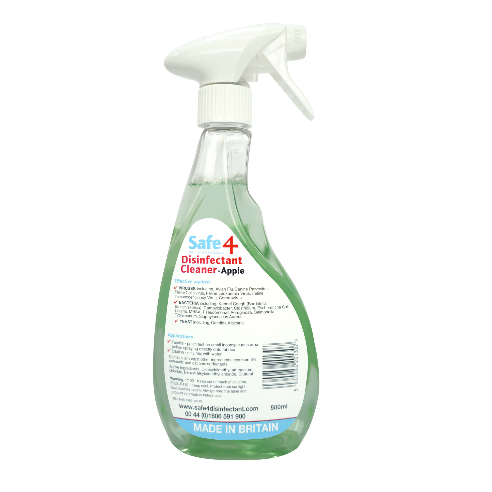 Safe4 Disinfectant Pre-Diluted Spray 1:10 Dilution, Apple Scent, Enhanced Formula, 500 ml