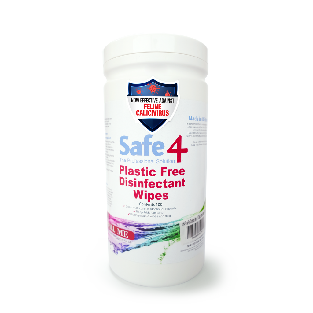 Safe4 Plastic Free Disinfectant Wipes 1:10 Dilution, Enhanced Formula, 100 wipes