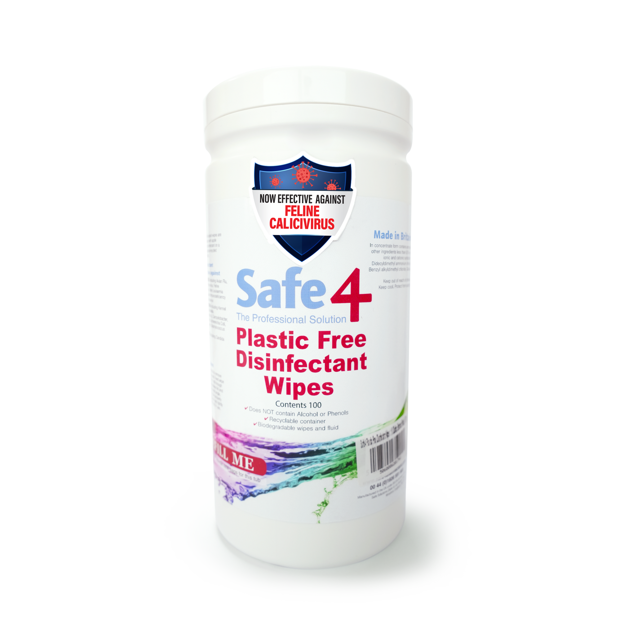 Safe4 Plastic Free Disinfectant Wipes 1:10 Dilution, Enhanced Formula, 100 wipes