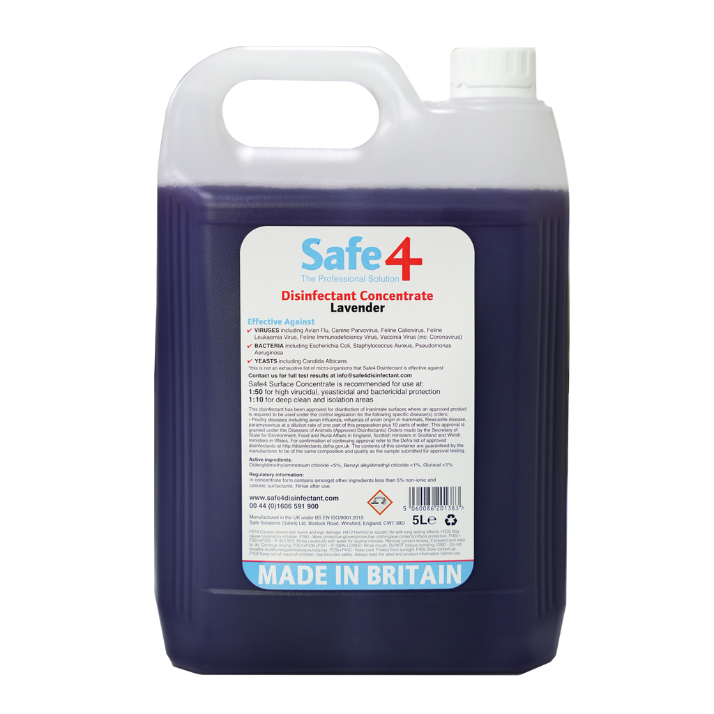 Safe4 Concentrated Disinfectant Cleaner, Lavender Scent, Enhanced Formula, 5 L