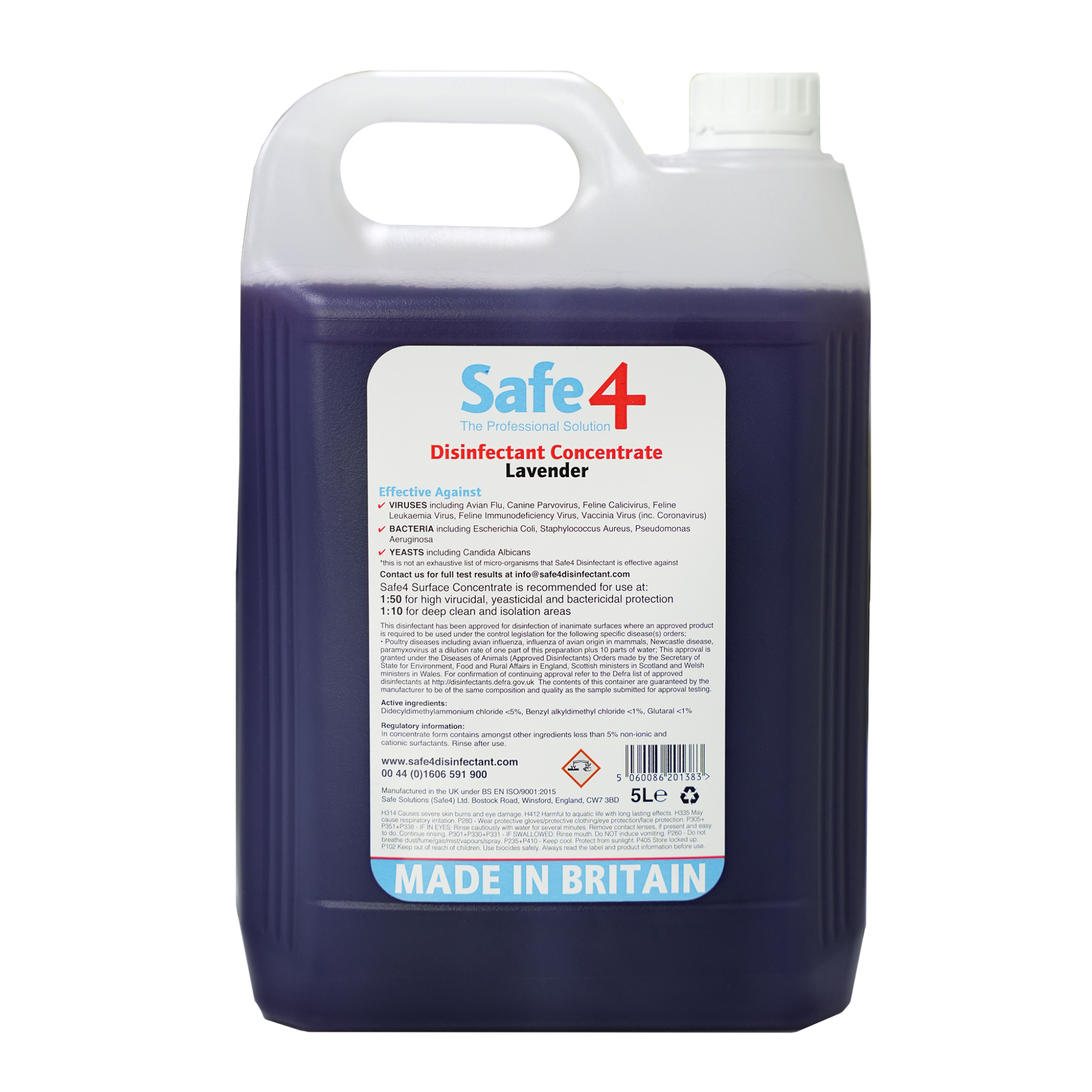 Safe4 Concentrated Disinfectant Cleaner, Lavender Scent, Enhanced Formula, 5 L