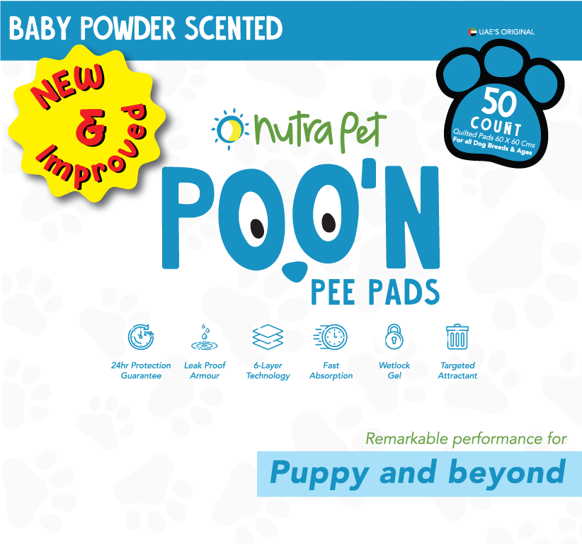NutraPet Poo N Pee Pads Baby Powder Scented - Fast Absorption With Floor Mat Stickers (60x60cms) - 50 Count puppy pads