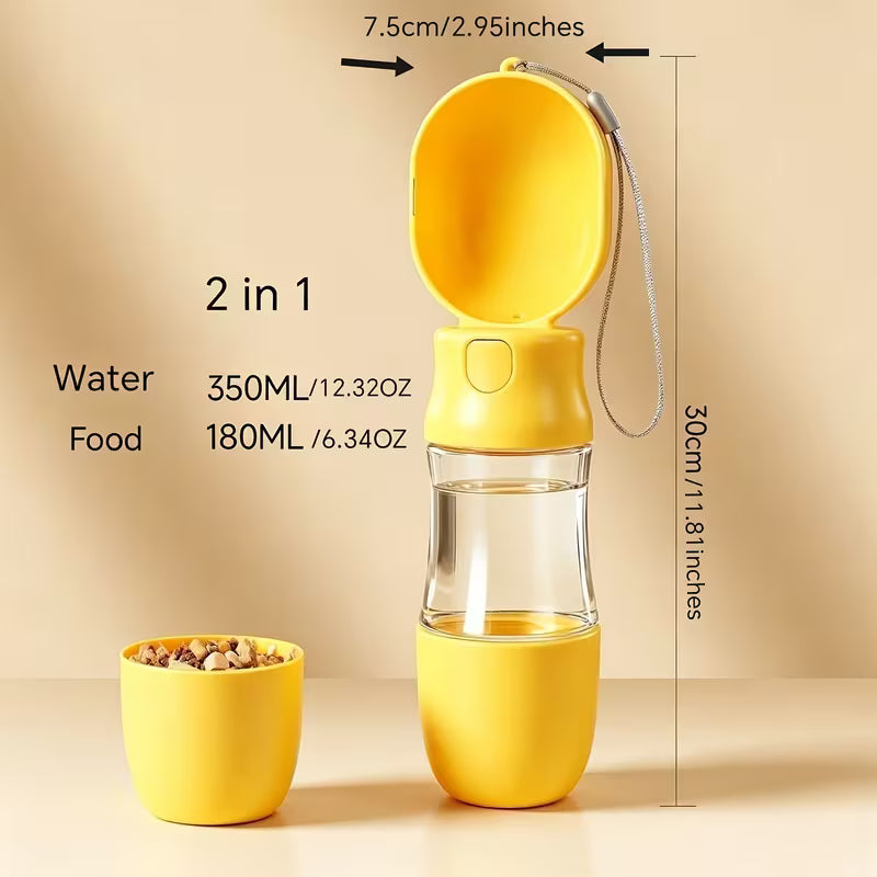 Cozy Paws 2-in-1 Portable Pet Water &amp; Food Cup – 350 ml, Yellow