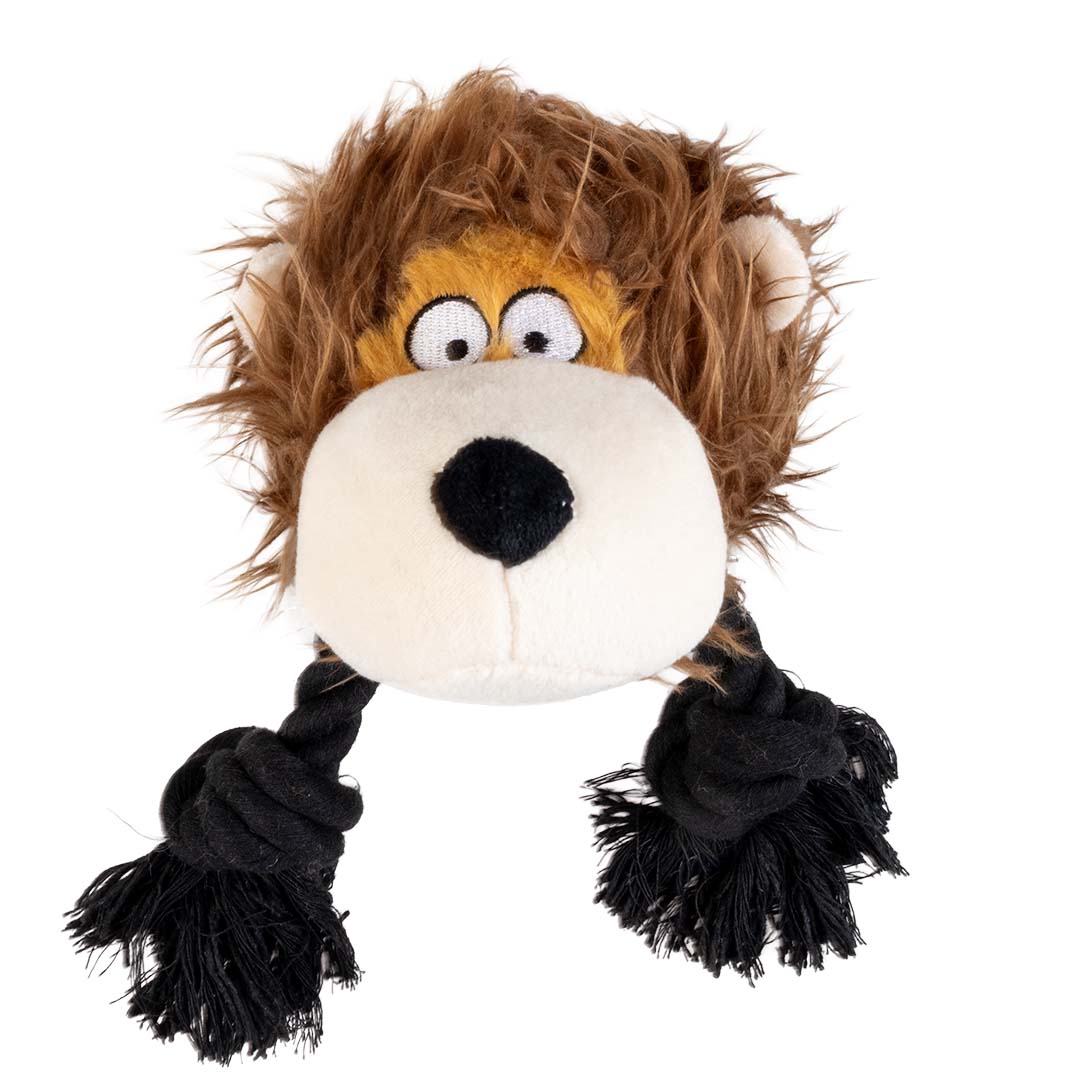Duvo+ Plush Wildlife Lion With Rope Dog Toy 23x14x22cm - Brown
