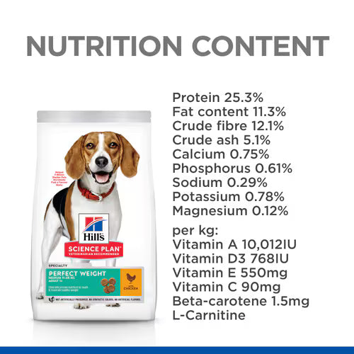 Hill's Science Plan Perfect Weight Medium Adult Dog Food with Chicken (12kg)