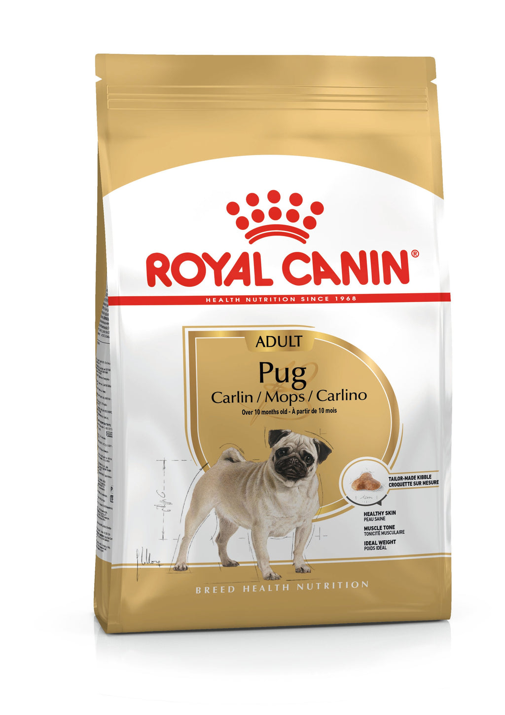 Royal Canin Breed Health Nutrition Pug Adult Dry Dog Food – 1.5 kg & 7.5 kg – product pack