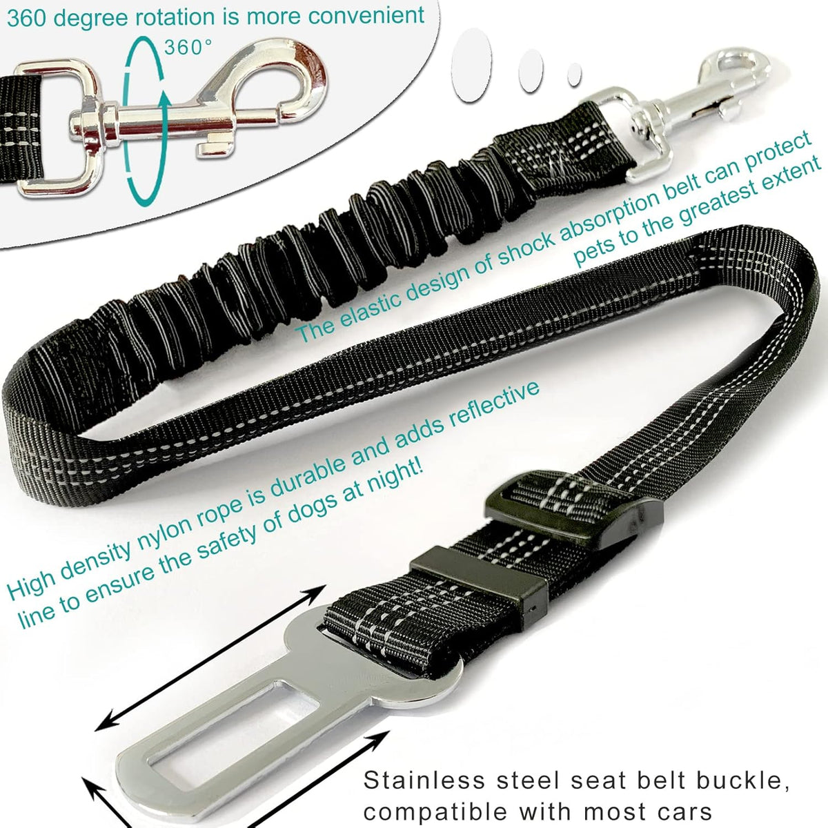 Cozy Paws Reflective Adjustable Dog Seat Belt with Shock Absorber