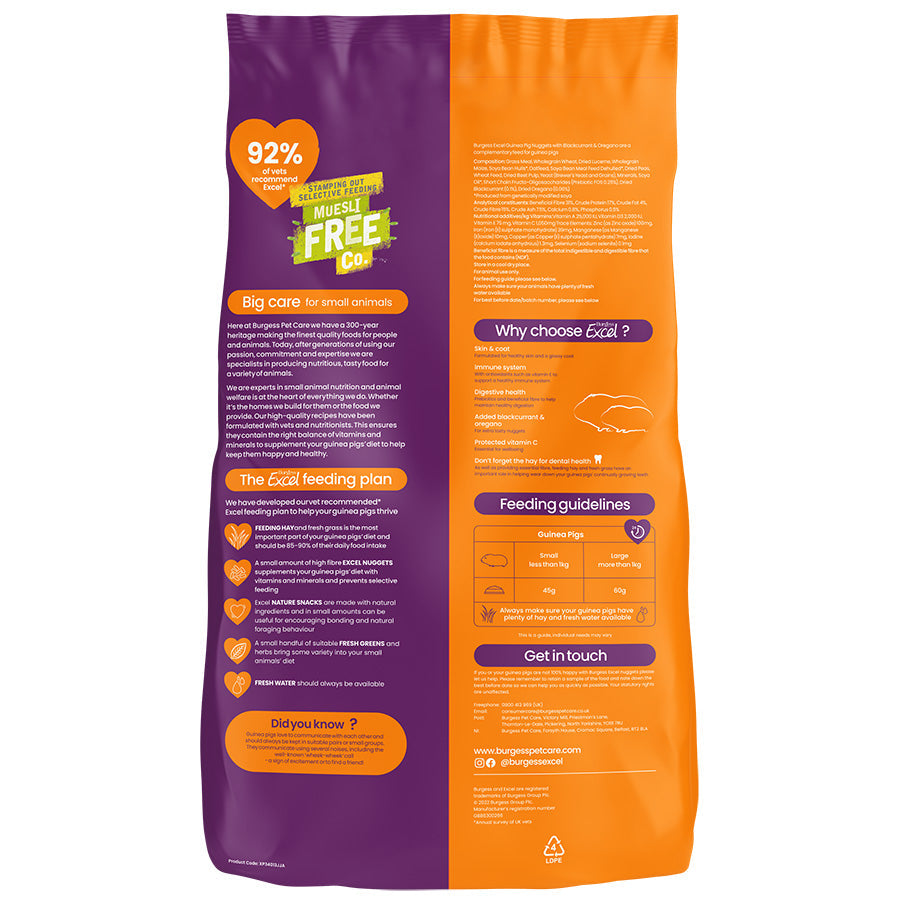 Burgess Excel Nuggets with Blackcurrant & Oregano for Adult Guinea Pig - 1.5KG