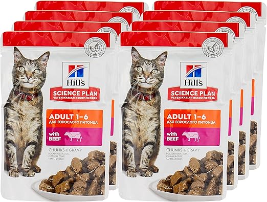 Hill's Science Plan Adult Wet Cat Food Beef Pouches (12x85g)