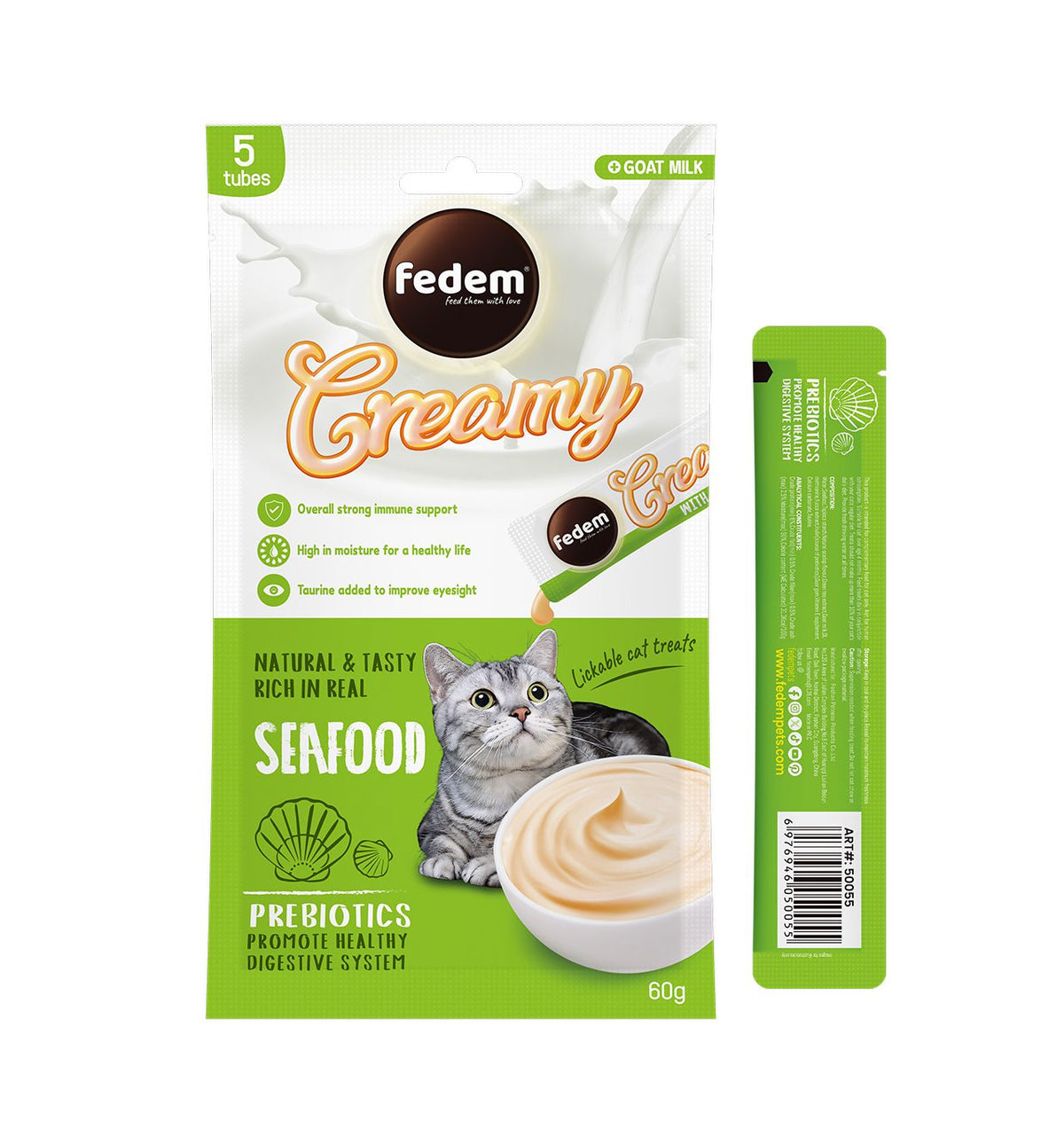 Fedem Cat Creamy Treats – Seafood Flavour with Goat Milk 60gx5pcs (box contain 12pcs)
