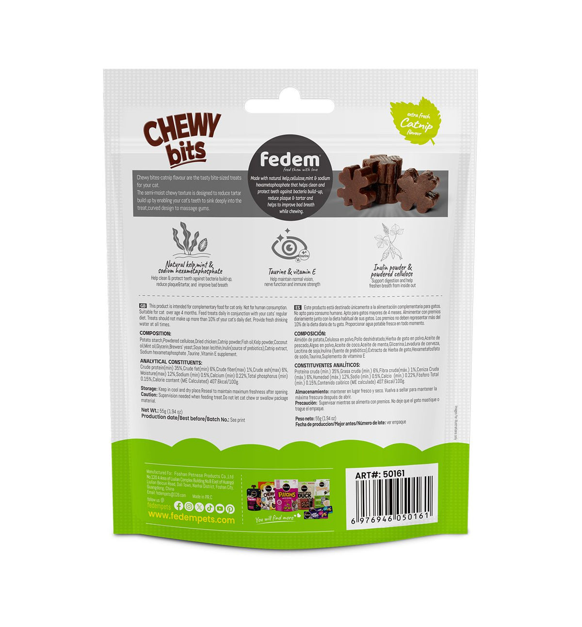 Fedem Chewy Bits for Cats – Extra Fresh Catnip Flavour for Cats 55g