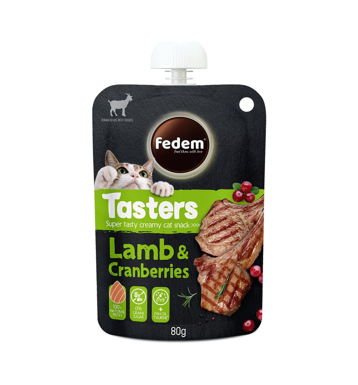 Fedem Tasters Creamy Cat Snack – Lamb &amp; Cranberries 80g