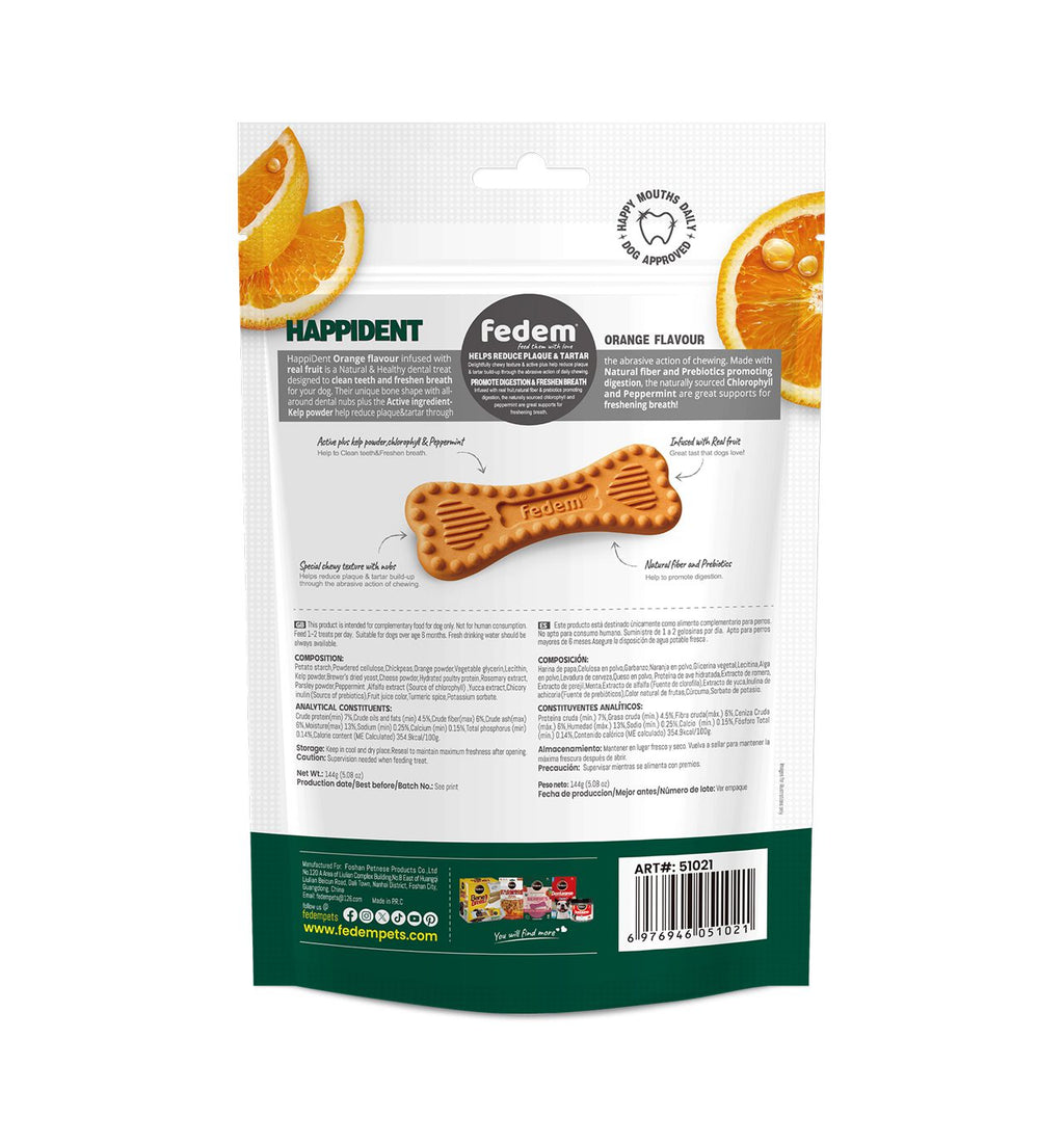 Fedem Happident Petite Dog Treats – Orange Flavour 144g(18pcs)