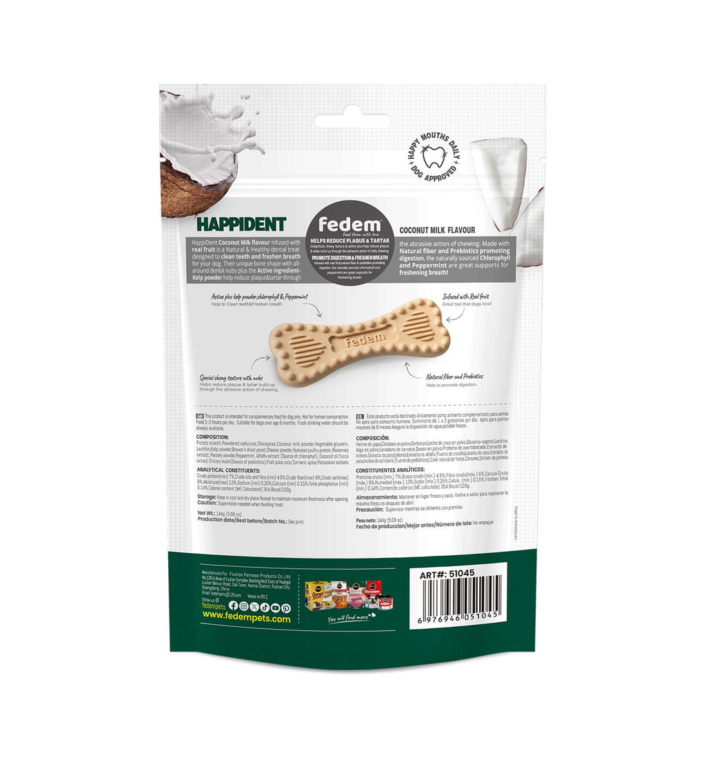 Fedem Happident Petite Dog Treats – Coconut Milk Flavour 144g(18pcs)