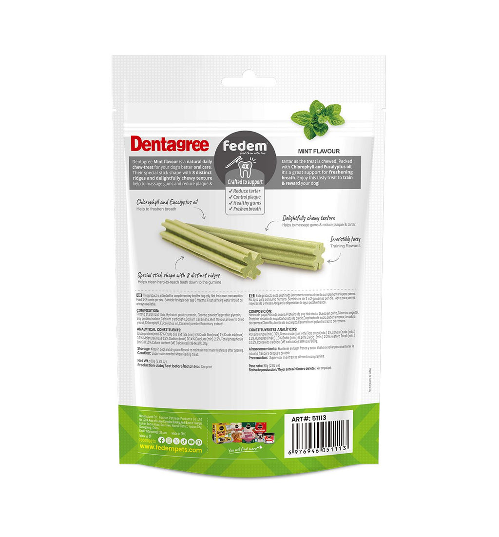 Fedem Dentagree Regular Dental Stix for Dogs – Mint Flavour 80g (8 pcs)