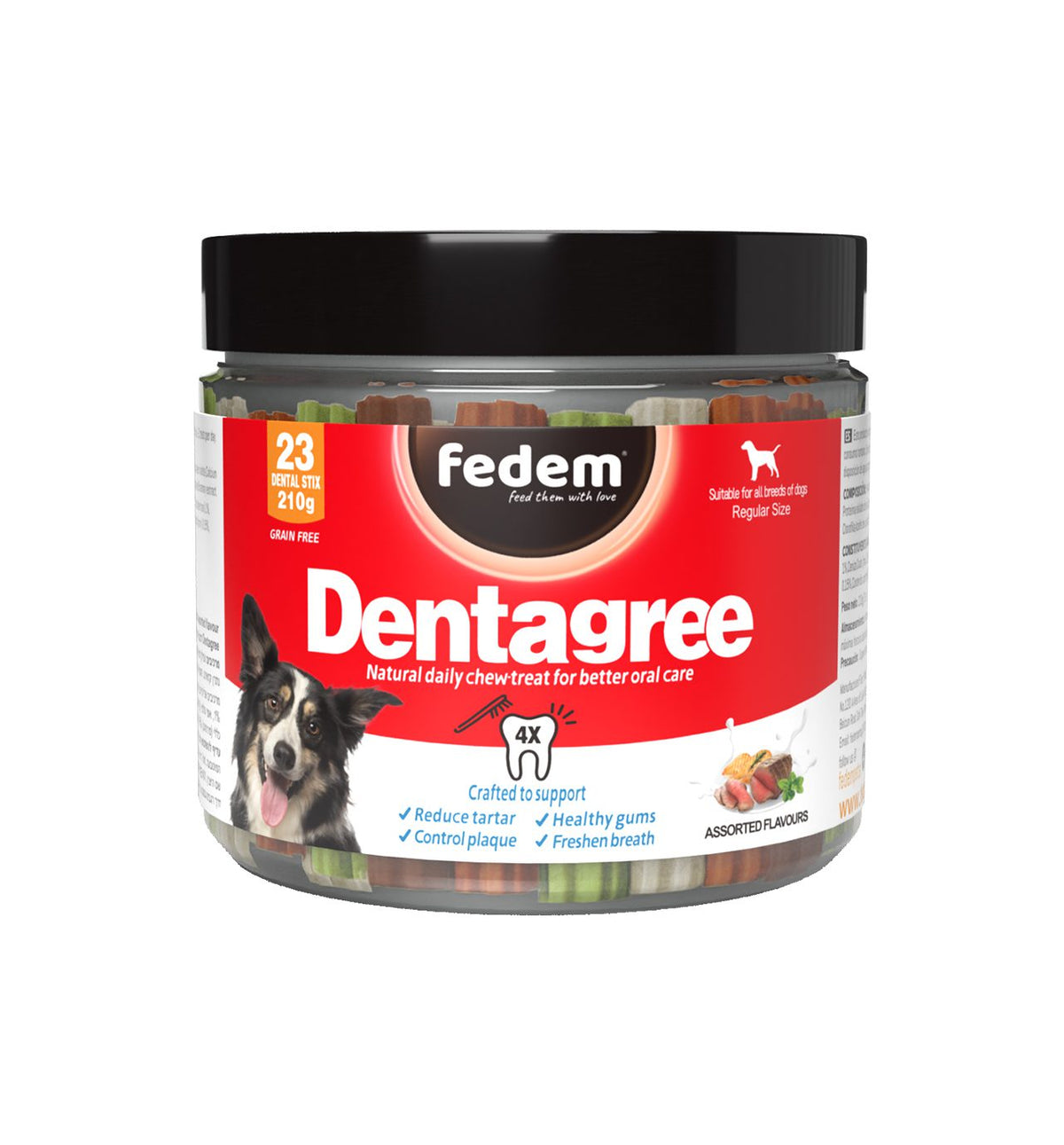 Fedem Dentagree Regular Dental Stix for Dogs – Assorted Flavours 210g (23pcs)