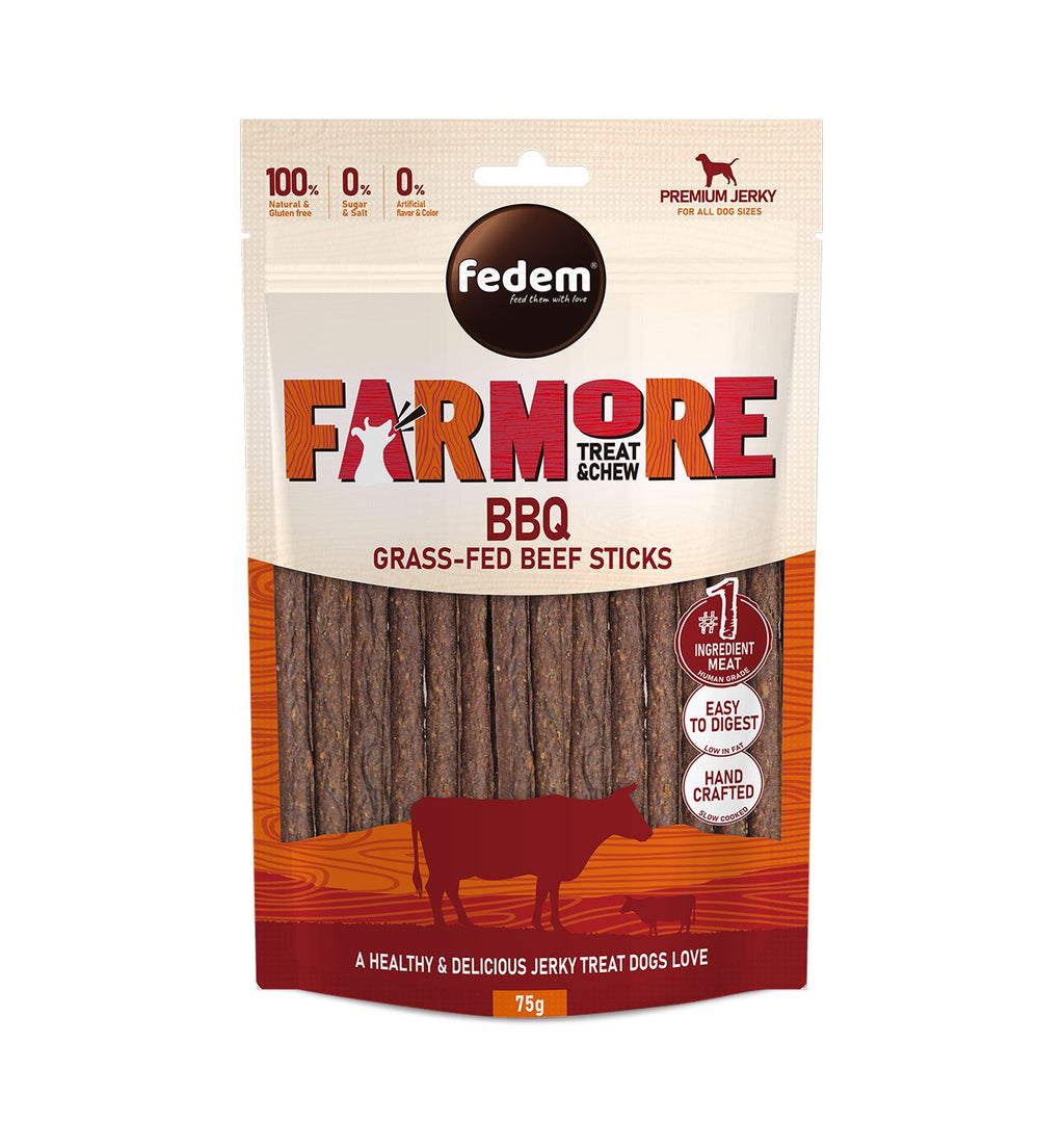 Fedem Farmore Jerky for Dogs – BBQ Grass-Fed Beef Sticks 75g