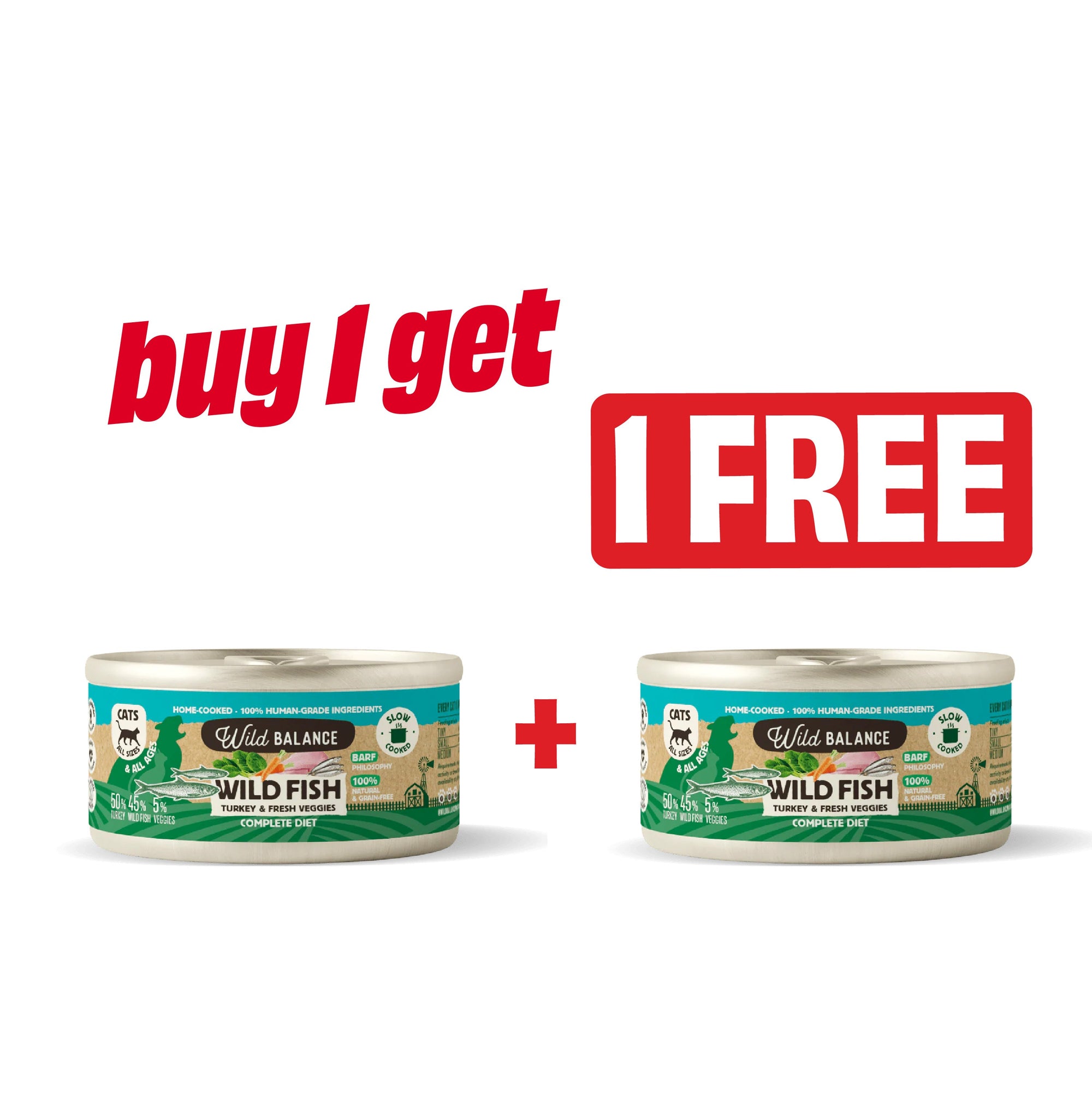 Buy 1 Get 1 Free - Wild Balance Wild Fish with Turkey & Fresh Veggies Wet Cat Food 120G