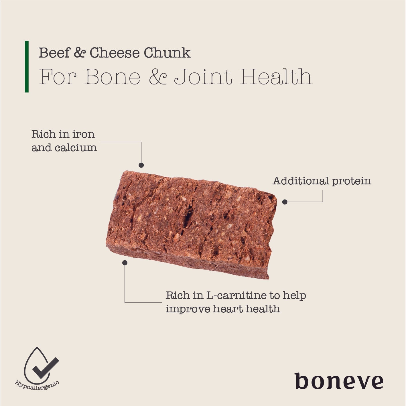 Boneve Air-Dried Free-Range Grass-Fed Beef&Cheese Chunks Dog Treat - 150G